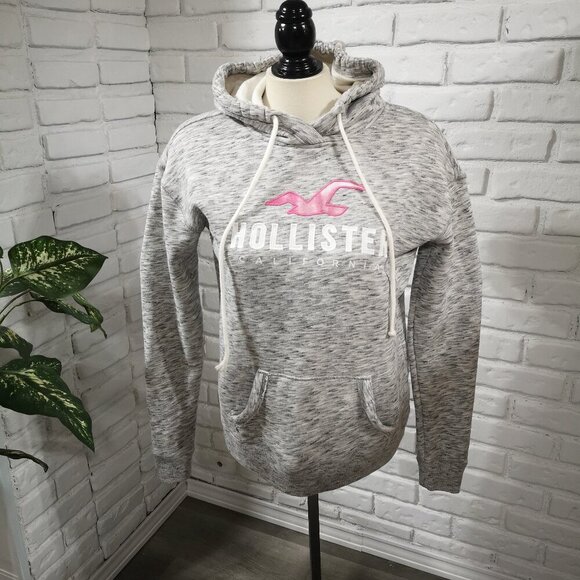 Hollister Ladies Size Medium Grey/White/Black Fleece Lined Hoodie - Picture 1 of 10